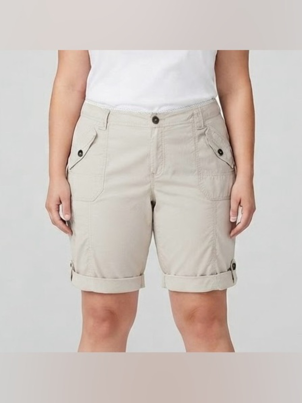 Suko Plus Roll Tab Casual Utility Shorts Plus Size 20 Beige Khaki Pockets
